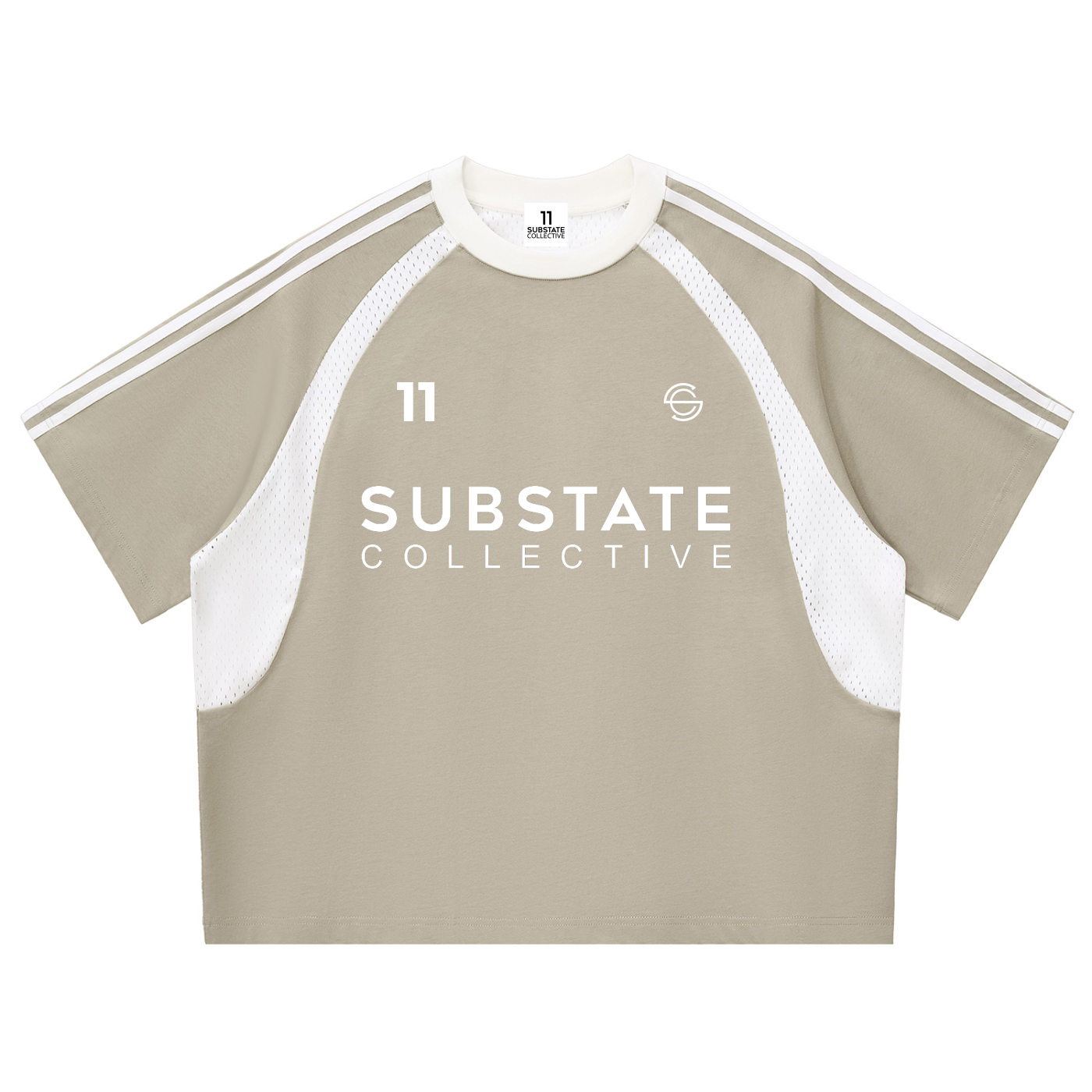 11 Contrast Stripes Panel Mesh Loose Fit T-shirt