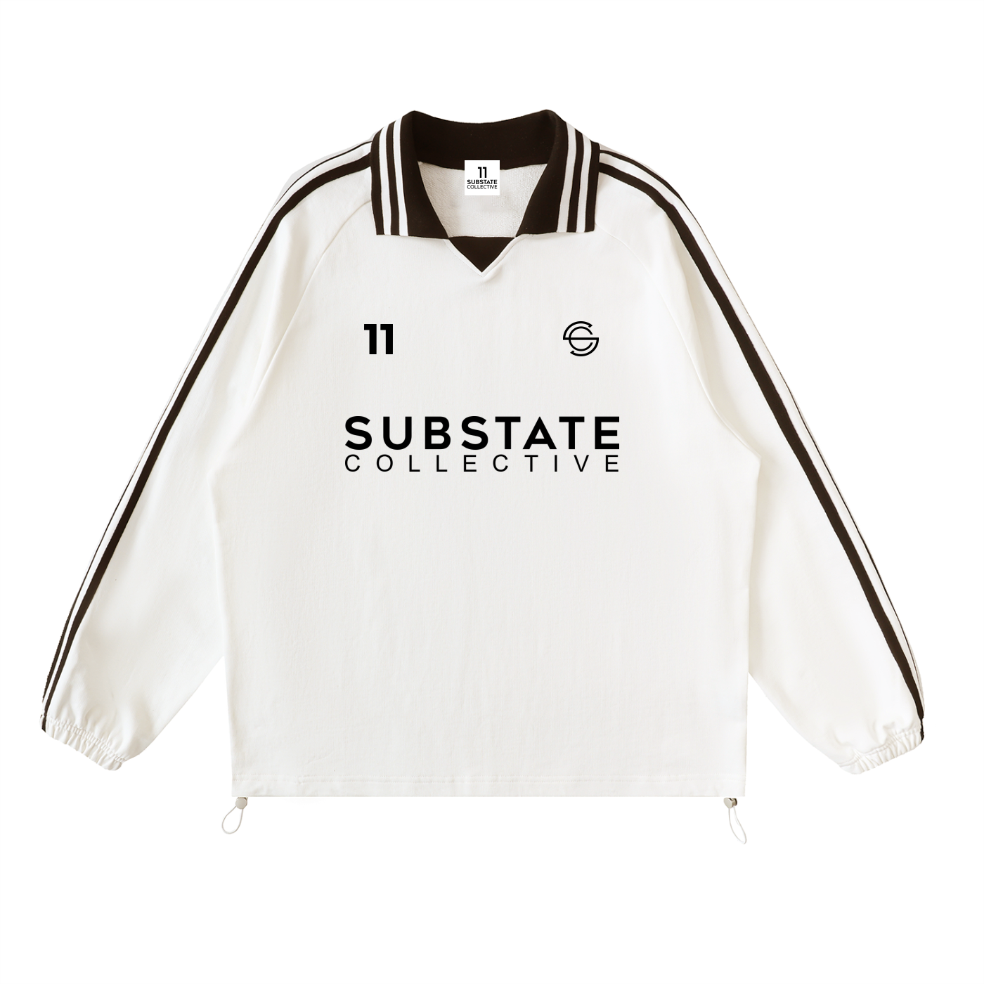 11 Contrast Striped Lapel Collar Sweatshirt