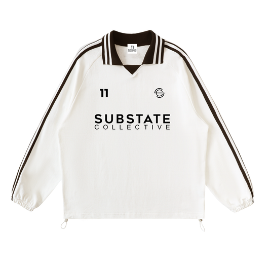 11 Contrast Striped Lapel Collar Sweatshirt
